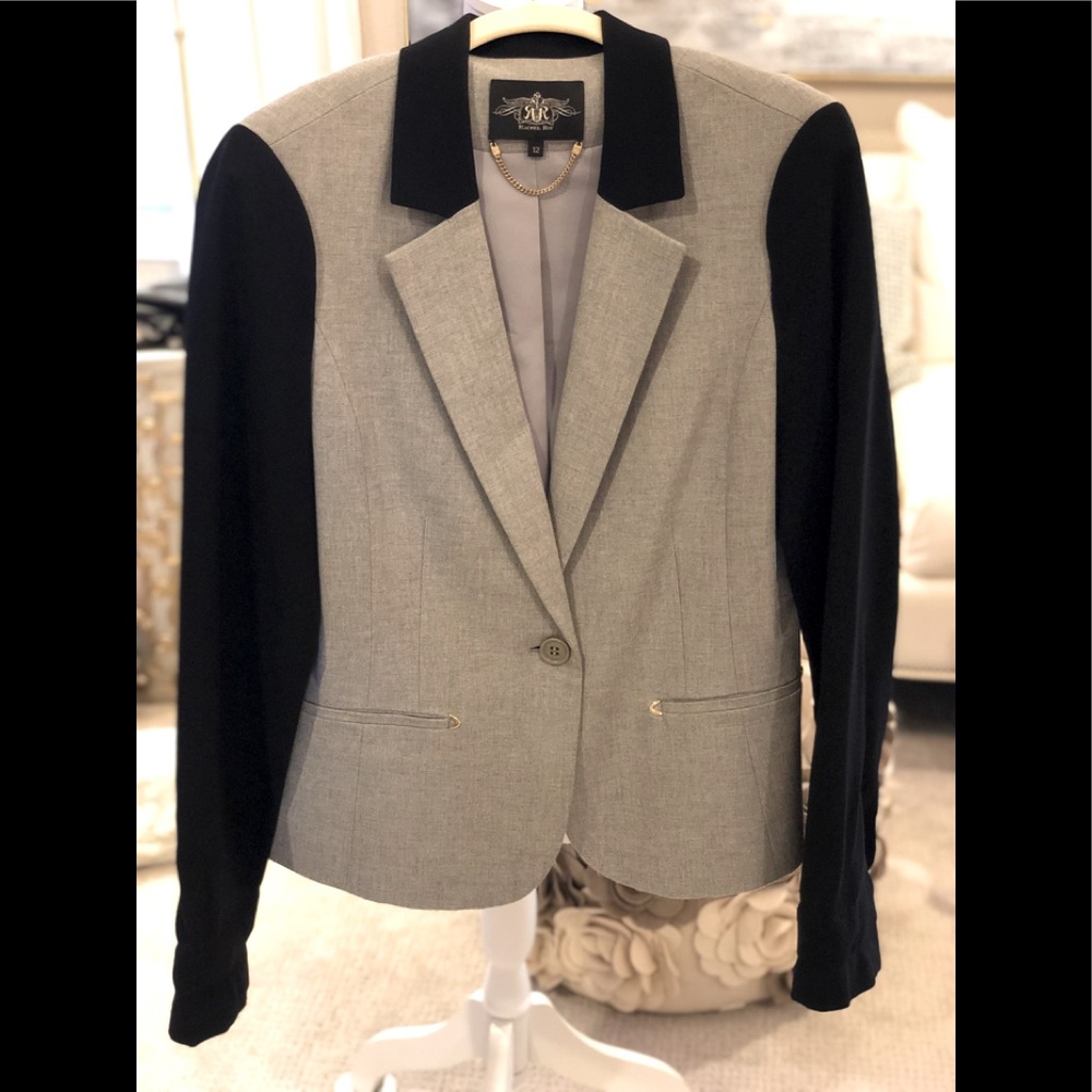 Never worn gray blazer with gold accents. Size 12 (fits more like a 10).